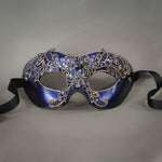 Purple and gold lacquered lace masquerade mask with crystals and gems. Detail.