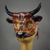 Red and Black Bull Masquerade Mask with Jasper and crystals. Side view.