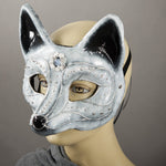 arctic fox paper mache masquerade mask detail