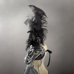 Black horse masquerade mask with ostrich feathers and Swarovski crystals