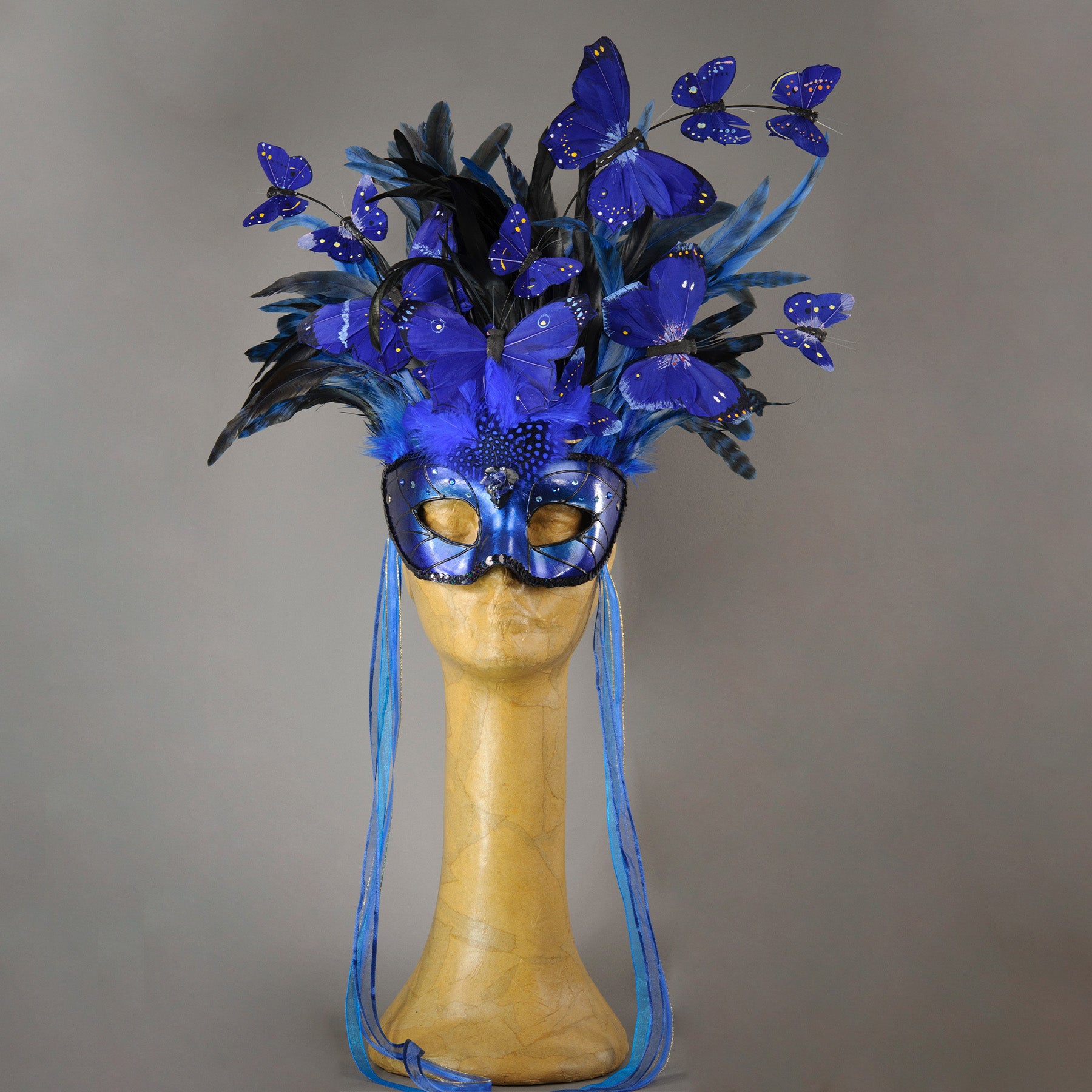 Purple and Blue Monarch Butterfly Masquerade Mask with feather crest, –  Erik's Inspiration