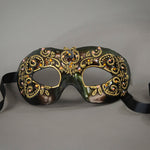 Bronze and gold lace eye mask with crystals and gems. Detail.