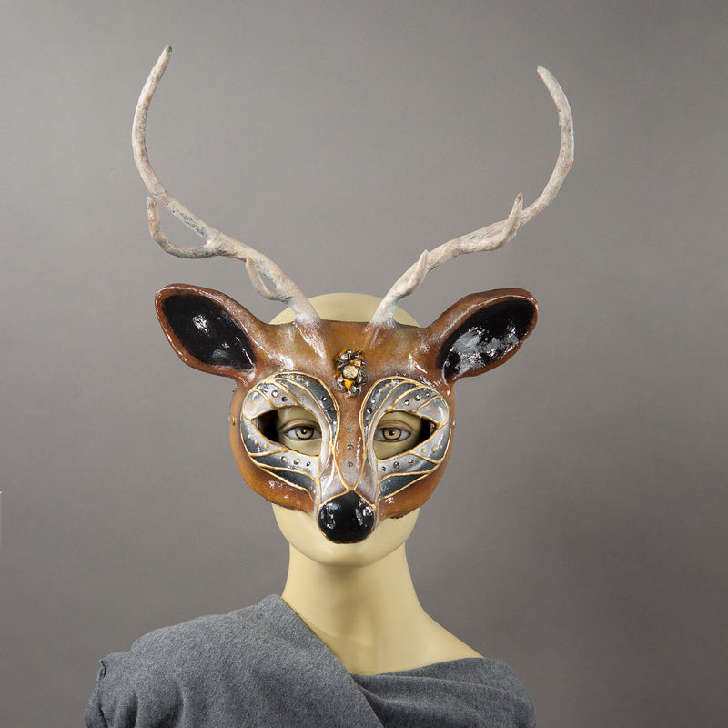 Brown Buck Masquerade mask with antlers