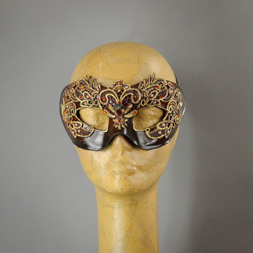 Copper Lace Columbina Venetian Masquerade Mask.