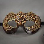 Black and Copper Lace Columbina Venetian Masquerade Mask. Detail.