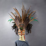 Deluxe Golden Eagle Mask with pheasant and peacock feathers