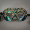 Emerald Green Masquerade Mask with Lace and Swarovski Crystals. Detail.