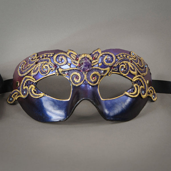 Plum and Black, Lace Columbina Masquerade Eye Mask with gold accents ...