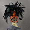 Red and Black Feathered Crow Masquerade Mask