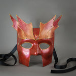 Bronze Warrior Bauta Masquerade mask, with panel armor, metal findings and assorted polished gems. Inspired by medieval armor, this mask is particularly popular for men.  Handmade in the USA using traditional Venetian paper-mache technique. Lined with hypoallergenic stretch velvet for comfort. Detail.