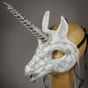 Silver and White Unicorn Masquerade Mask with Swarovski Crystals and assorted gems.