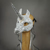 Silver and White Unicorn Masquerade Mask with Swarovski Crystals and assorted gems. Detail.