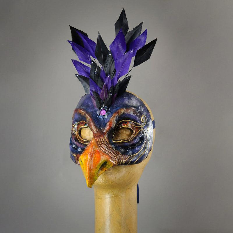 Skeksis inspired mask with diamond cut goose feathers and assorted gems