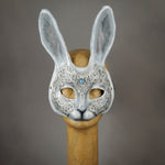 White and Silver Lace Bunny Rabbit Mask with Swarovski Crystals.